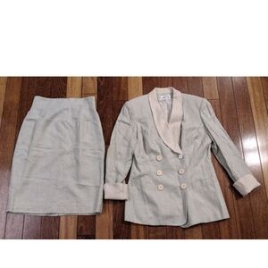 Vintage Christian Dior Blazer Skirt Suit Womens 6 Plaid Double Breasted USA READ